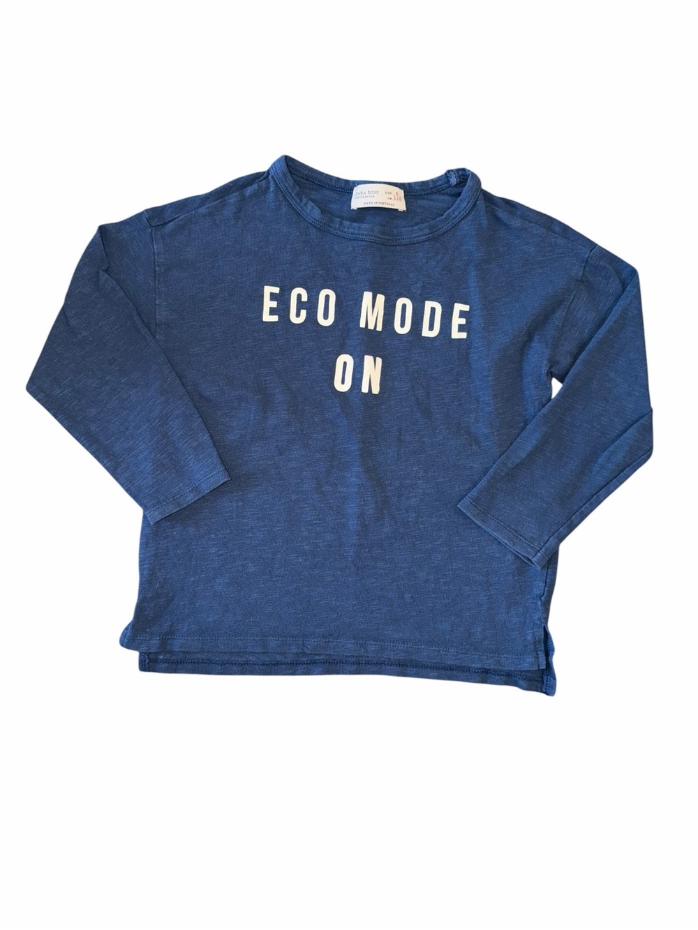Zara Kids Blue "Eco Mode On" Long Sleeve Tee, Boys size 6